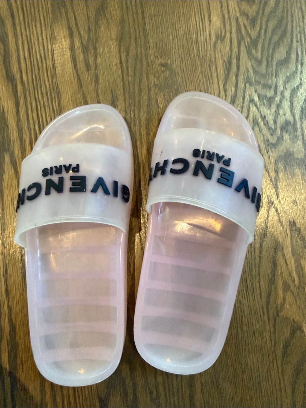 Givenchy Translucent Pink Kids Slide Sandals with Black Logo